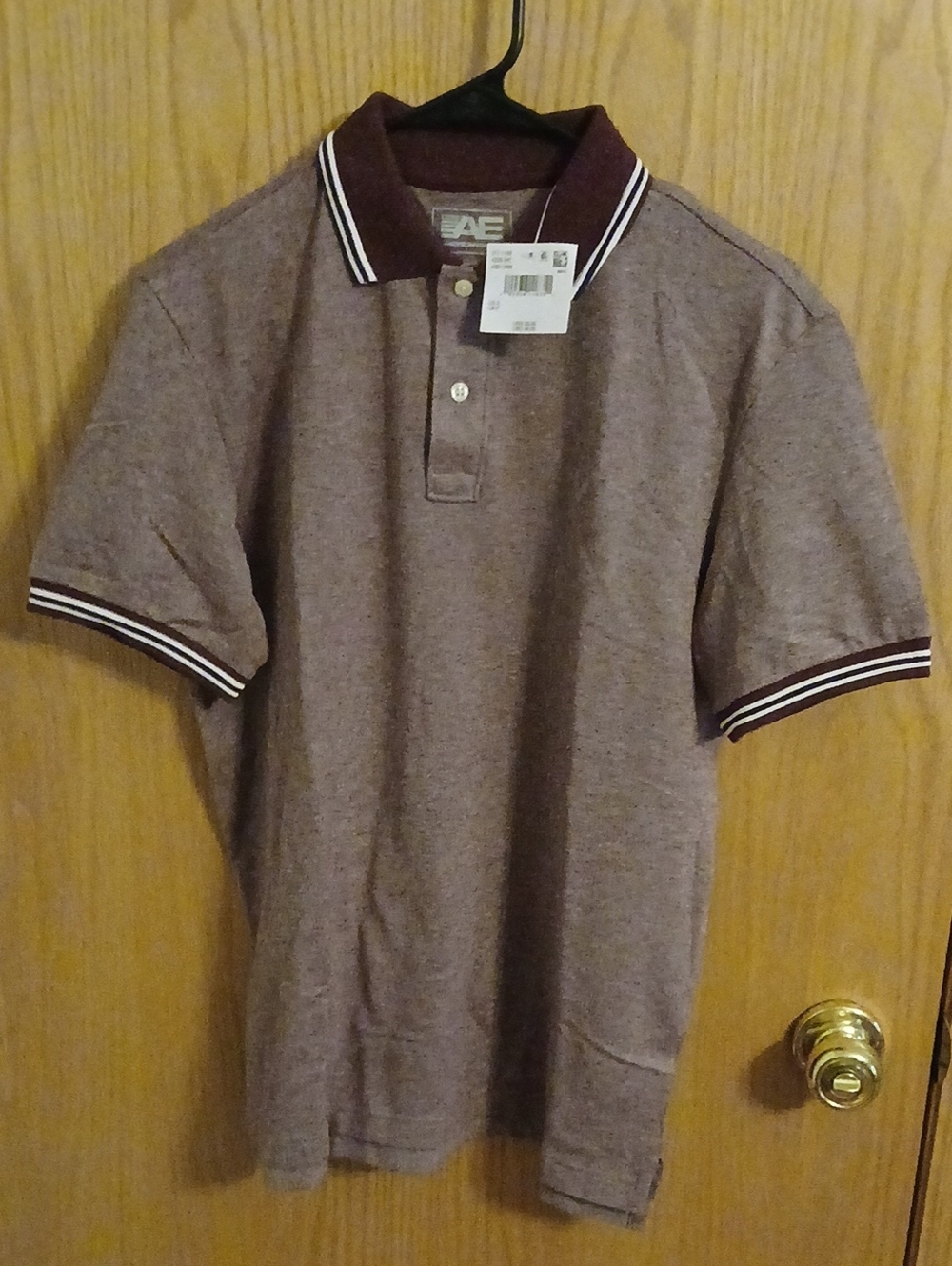 American Eagle Outfitters Brown Heather Polo with Contrast Trim
